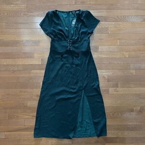 Express Forest Green Corset Style Lace Up Dress